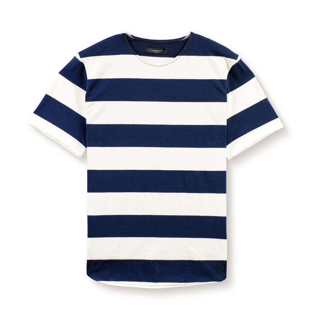 Nordhenbasic Arbez Kaos Garis Garis Tebal Tangan Pendek Pria Navy BW 6x6 / Biru tua & Putih  100% Ka