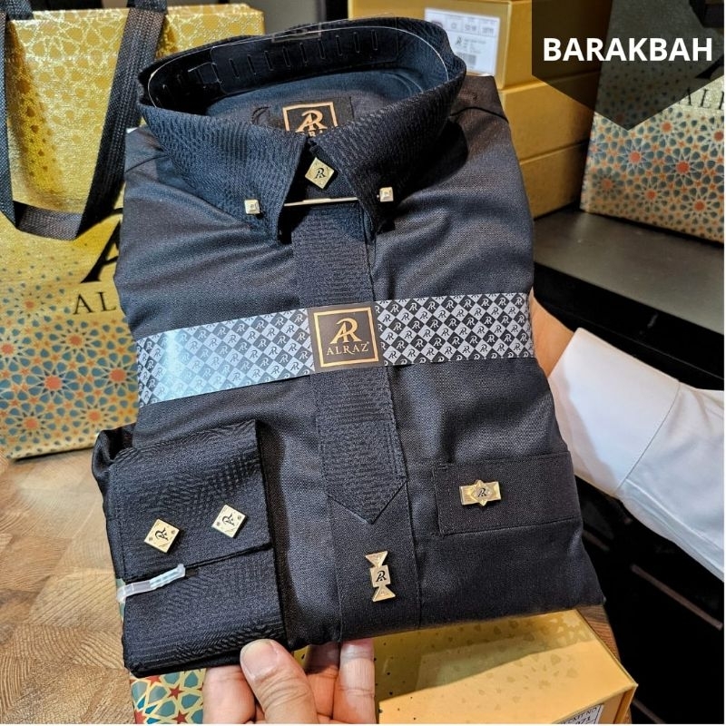 Jubah/Gamis Eksklusif Pria Alraz Original Barakbah Hitam Kerah Kemeja1071 | Jubah Muslim Premium Eks