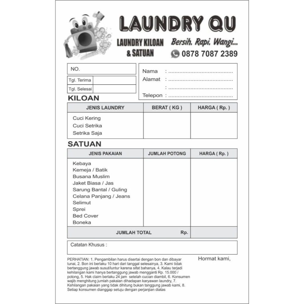 NOTA 1 PLAY / BON FAKTUR/ BON TOKO / BON WARUNG / BON LAUNDRY / NOTA LOUNDRY