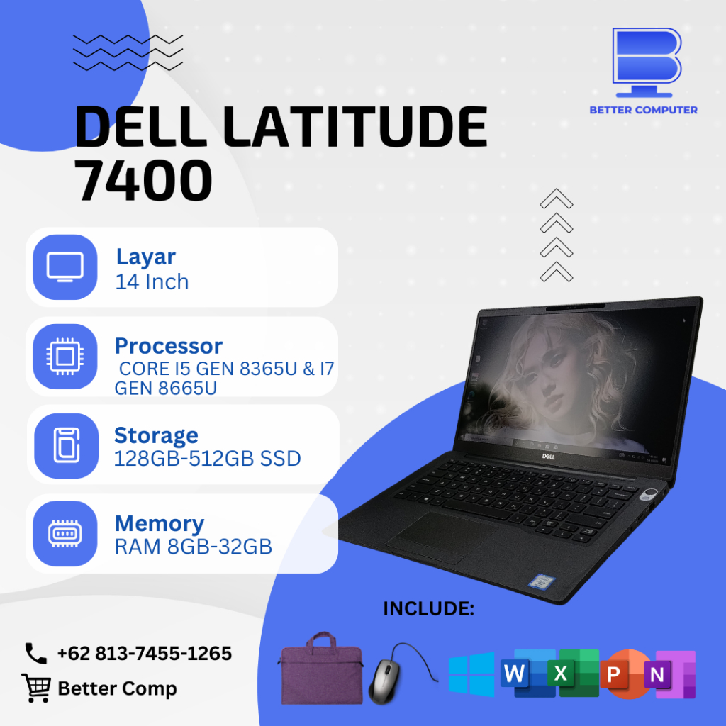 Laptop Dell Latitude 7400 i5 Gen 8365U & i7 Gen 8665U Ram 8GB - 16GB SSD 128GB - 512GB Layar 14 "Inc