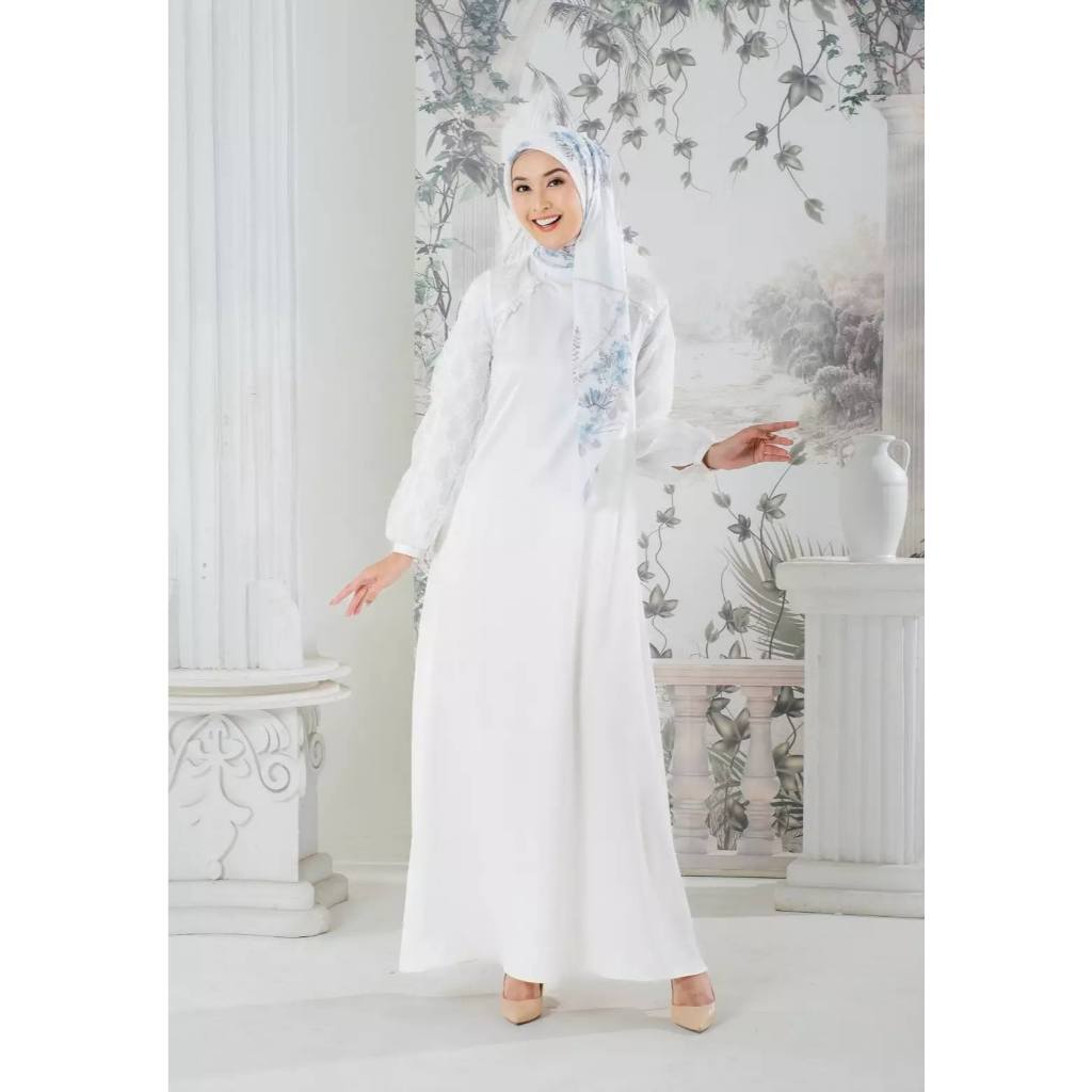 Zoya Gamis Putih Muslim Wanita Madelief Dress White Raya Collection 2025