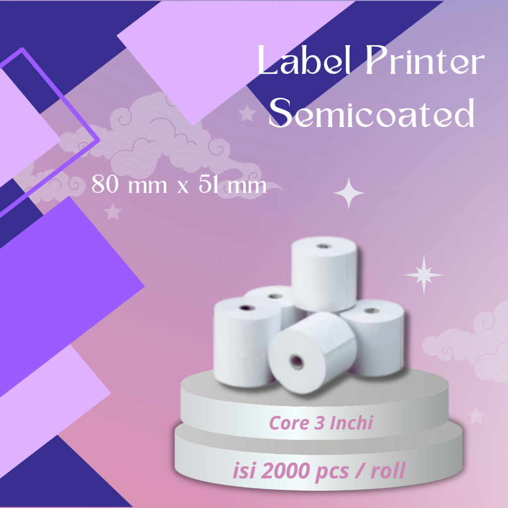

Sticker Label Printer Semicoated 80mm x 51mm Core 3 Inch isi 2000 pcs /roll