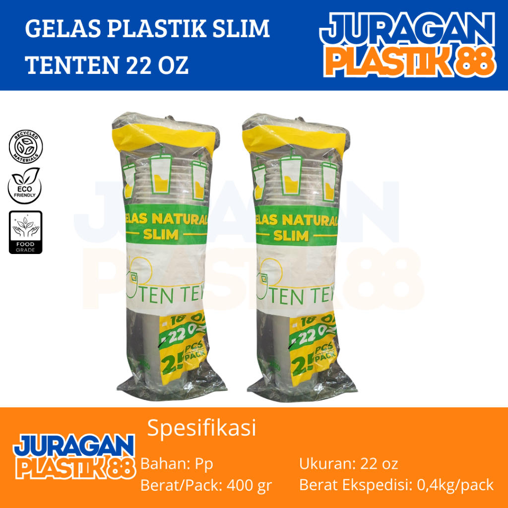 Gelas Plastik Datar Bening TenTen 22oz Isi 50pcs | Cup Plastik Minuman 22 oz