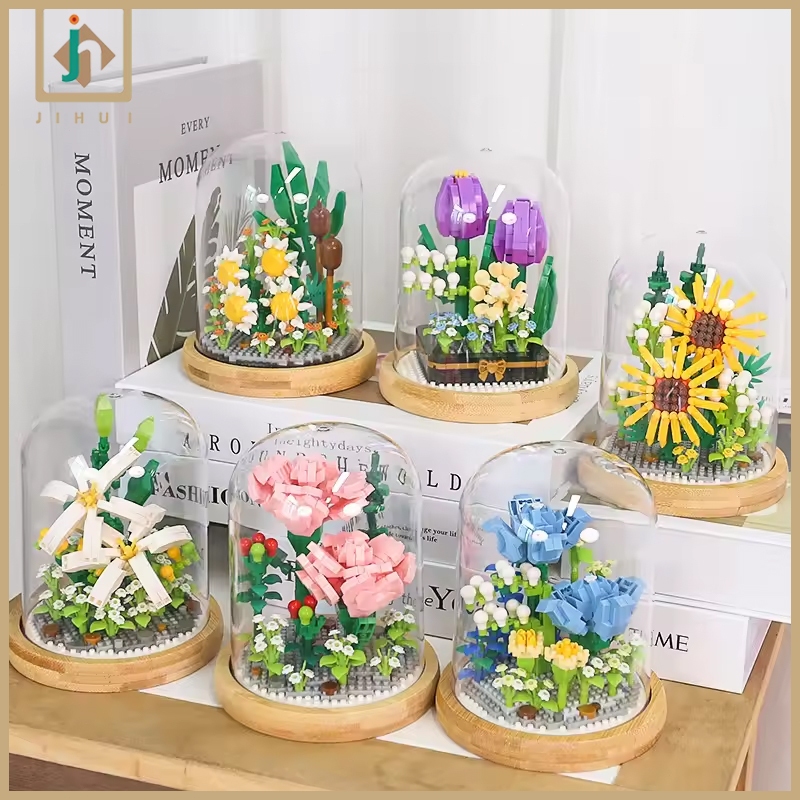 JIHUI Plant Bricks Block Susun Bunga Buket Mainan DIY Block Flower Tanaman Nano Building Bricks