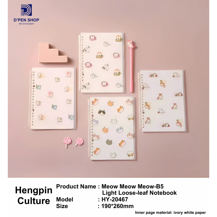 

B5 Notebook Loose Leaf Buku Catatan Kucing Lucu Spiral Planner Jurnal Aesthetic Meow Meow Meow