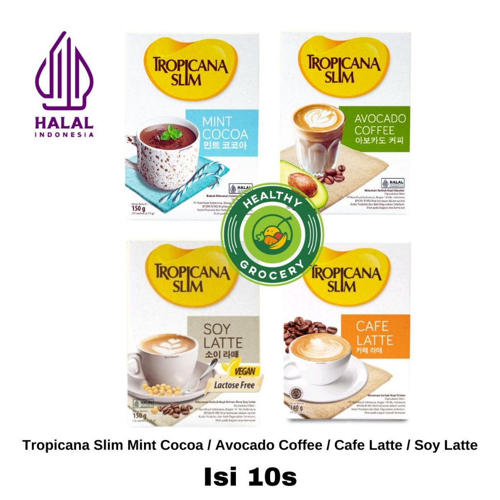 

Tropicana Slim Cafe Latte / Mint Cocoa / Avocado Coffee / Soy Latte Isi 10 Sachet