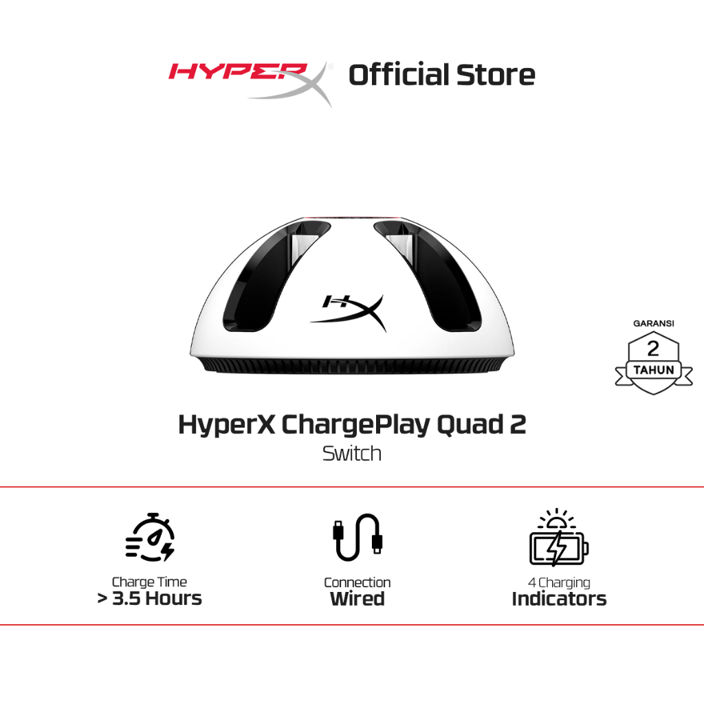 HyperX Controller Charging Station Gaming ChargePlay Quad 2 - White-Red Stasiun Pengisian Daya Joy-C