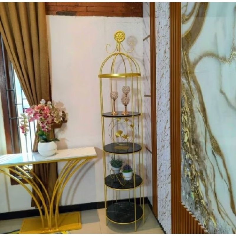 rak sudut sangkar burung /rak sultan gold/rak minimalis/furniture/rak bunga/premium