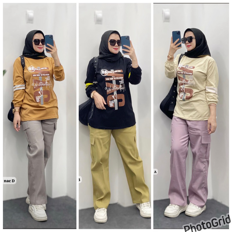 setcel cargo setelan combed setcel wanita set chinos wanita