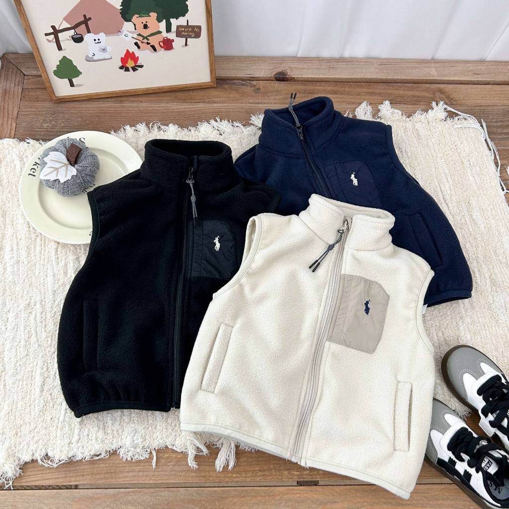 (LR CSW642) Outwear Winter Beludru | Rompi Cardigan Polo Kuda Anak Laki-laki | Atasan Baju Anak