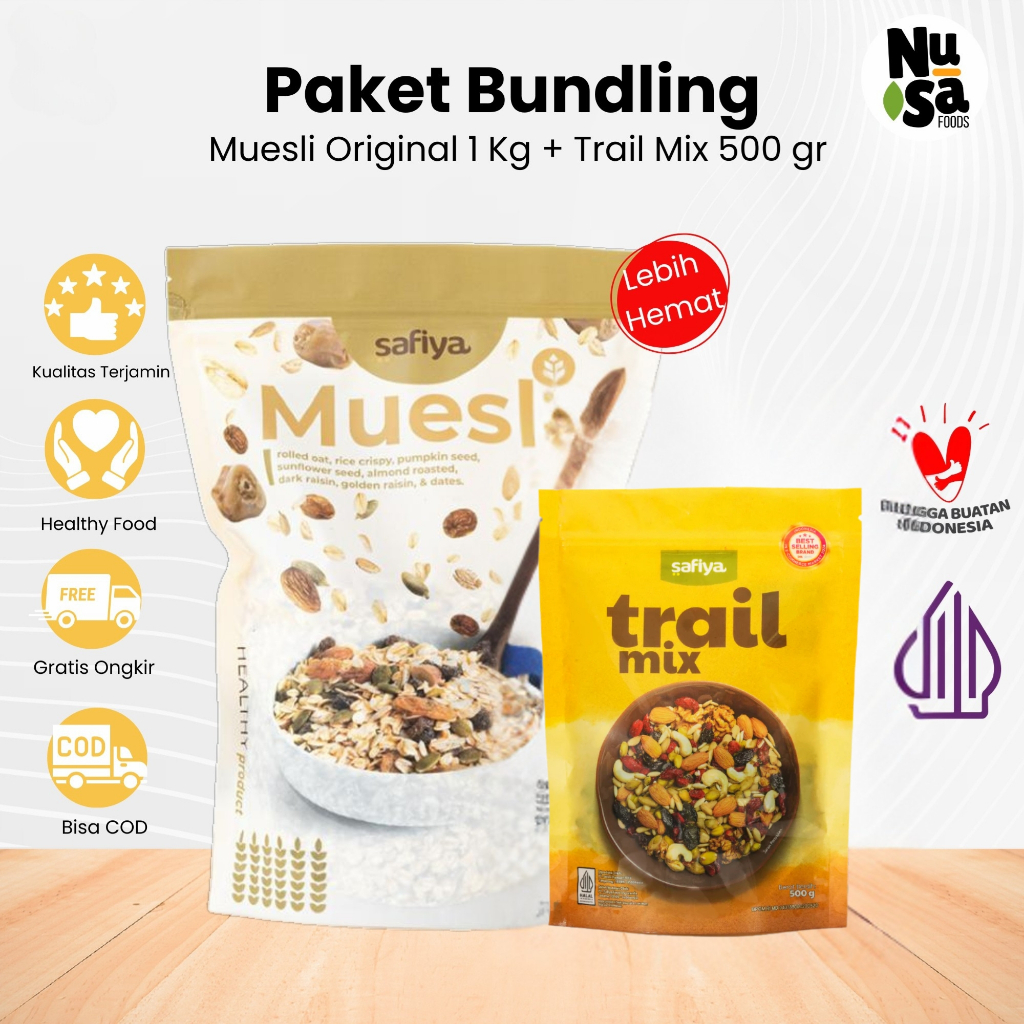 

Paket Hemat [ Paket Bundling 2 Produk ] Muesli Original + Trail Mix Safiya Sereal Sarapan Sehat