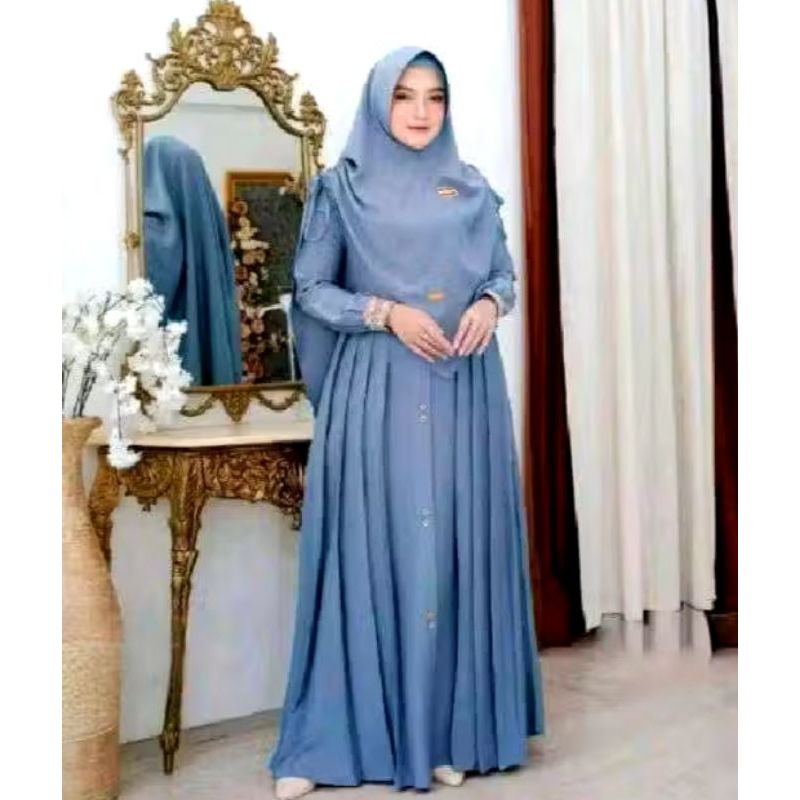 GAMIS MAWADDAH SET HIJAB SYAR'I MEWAH JUMBO DRESS POLOS BAJU HITAM MUSLIM WANITA LEBARAN TERBARU 202