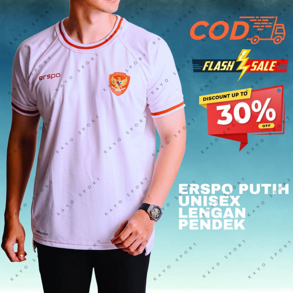 Kayosport Baju Bola Erspo Jersey Timnas Erspo Lengan Pendek Bahan embos Logo Garuda Timbul Unisex