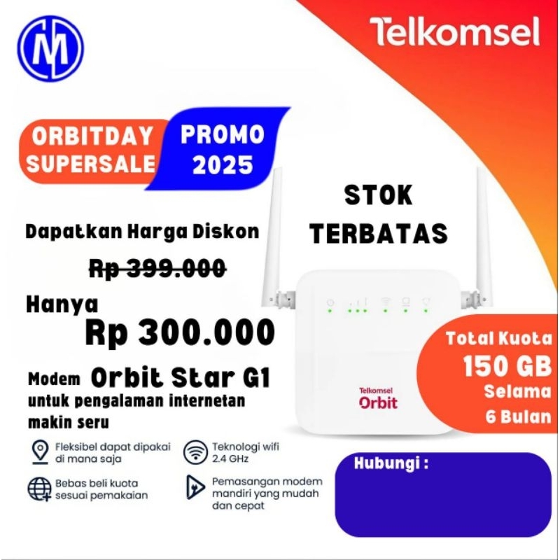 Telkomsel Orbit Star G1 Modem WiFi 4G Bonus Paket Data Selama 6 Bulan
