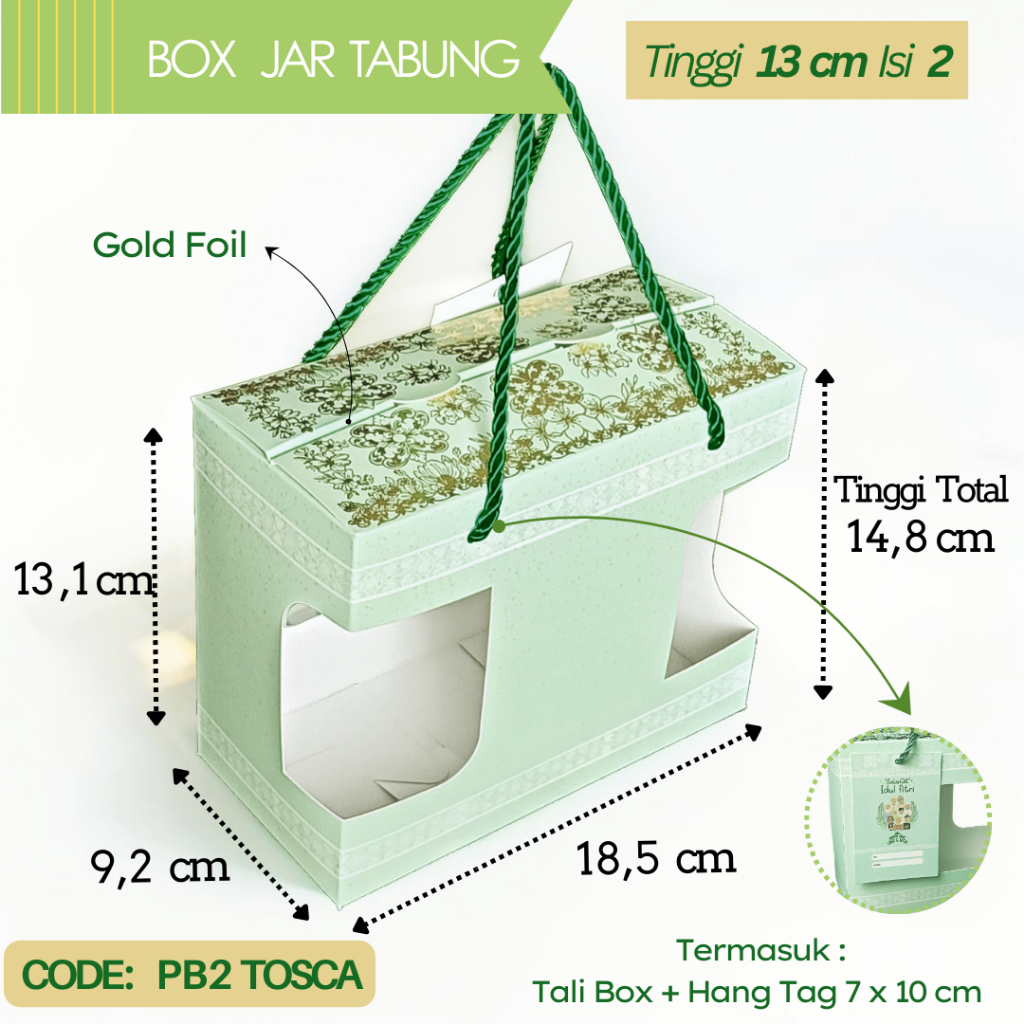 

Gable Box Toples isi 2 Jar PET 600ml - 800ml Tosca / Box Kemasan Paper Bag Idul Fitri / Dus Tali Jinjing Kuker Lebaran