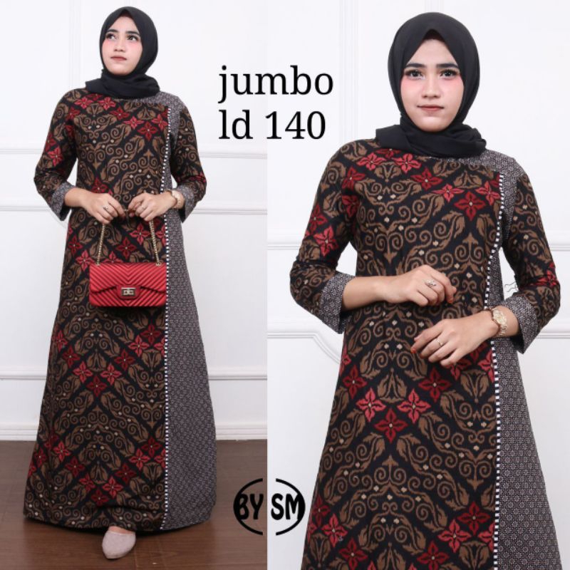 gamis batik katun kombinasi, ld jumbo,Ld 110, ld 120,ld 130 dan ld 140cm