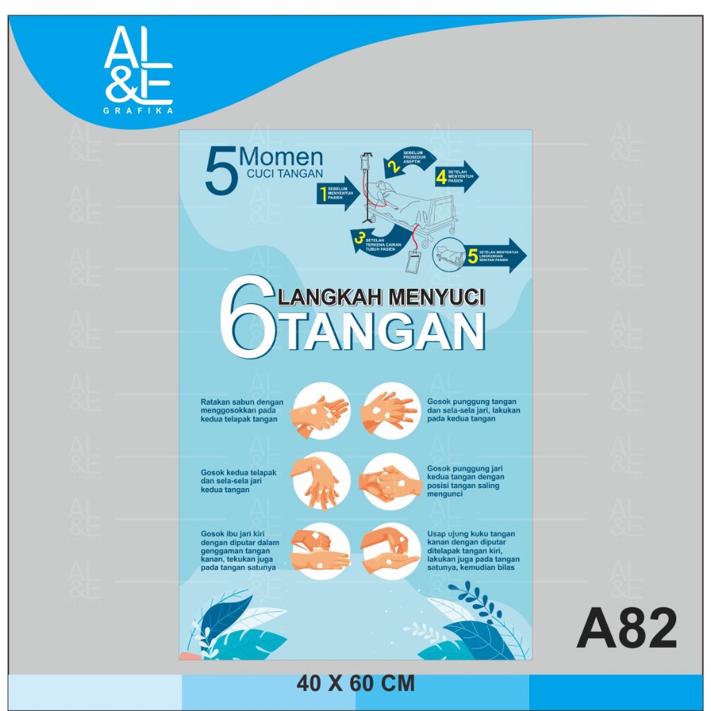 

A82 - Acrylic Sign, Stiker Akrilik 5 Momen dan 6 Langkah Mencuci Tangan, Premium dan Tahan Air, Bisa Custom