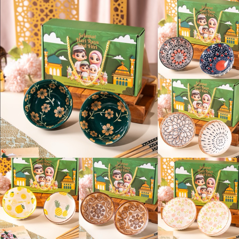 

Hampers LEBARAN Japanese bowl set isi 2 mangkok keramik hadiah souvenir
