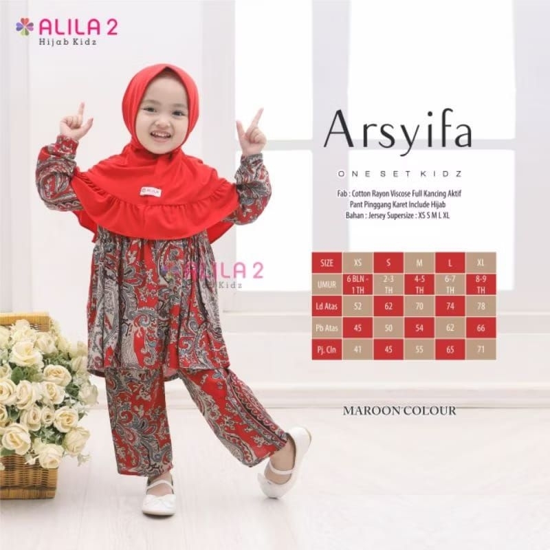 Arsyifa one set kids By Alila hijab||include hijab