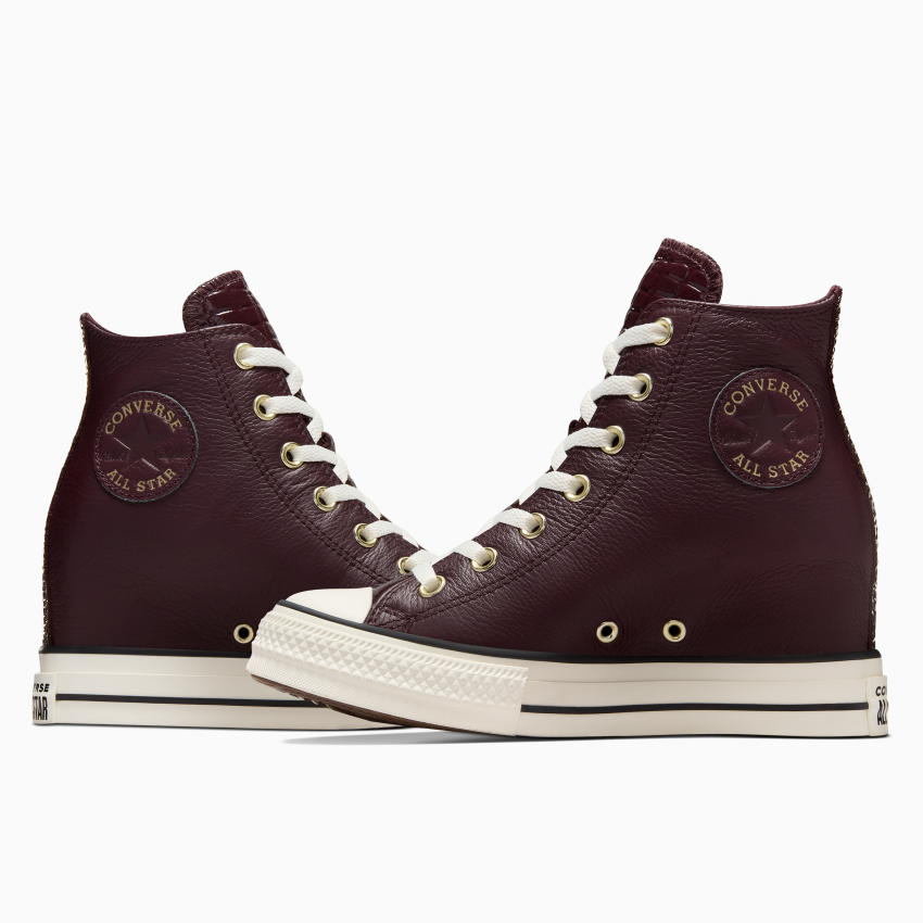 Converse Chuck Taylor All Star Wedge Height Croc Crocodile Embossed Luxe Leather Hi Bloodstone
