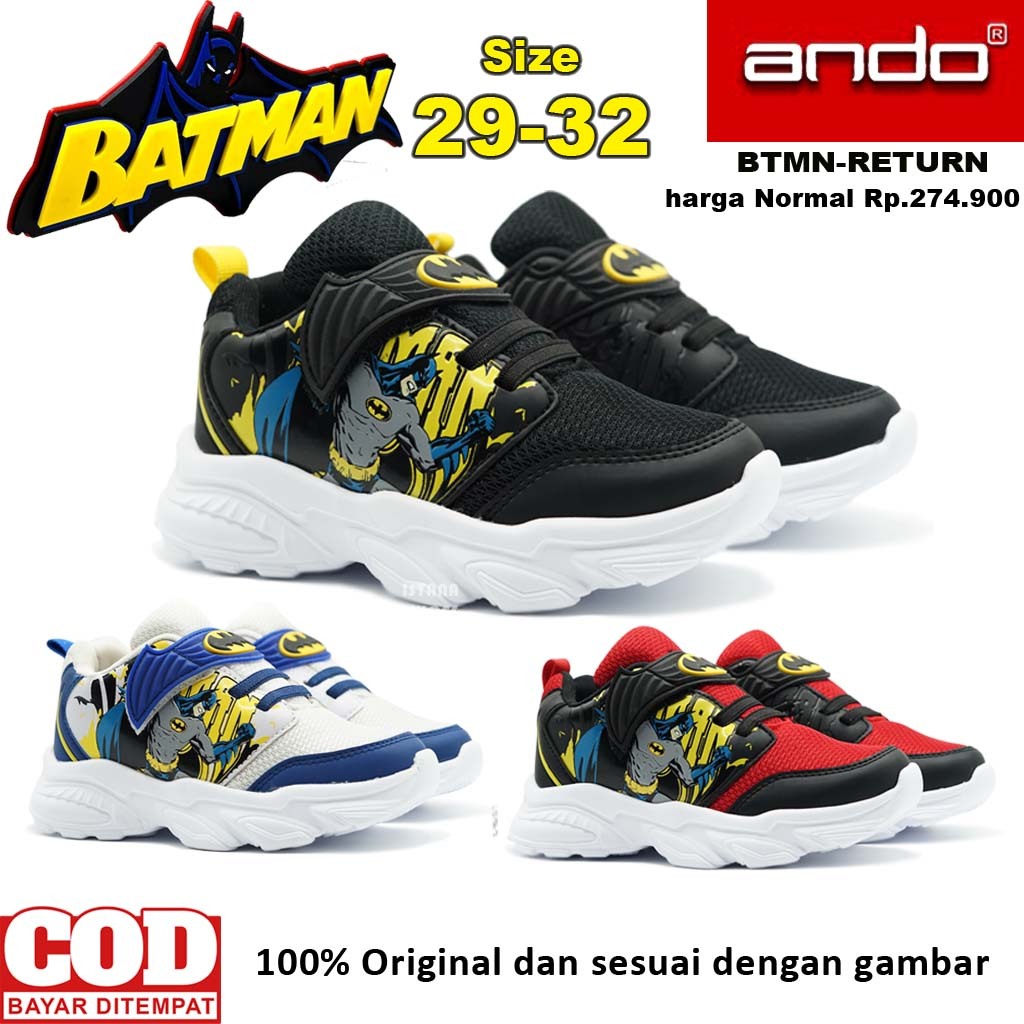 Sepatu Sekolah Anak laki-laki Ando BATMAN RETURN PAUD TK SD Sneakers Sepatu Karakter Anak Perekat Us
