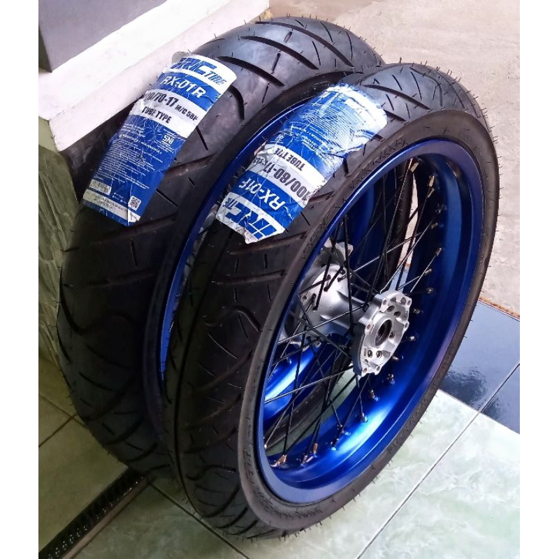 Roda set velg set ban set supermoto yamaha WR 155 ukuran 300-350 ring 17  tromol original velg dan b