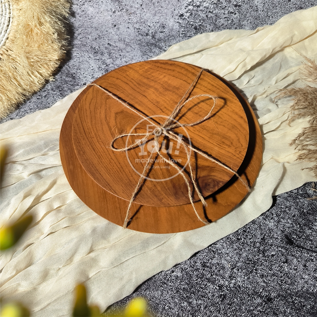 Hampers Lebaran Set Piring Kayu Jati Aesthetic / Hampers dan Gift Piring Bundar By ForYou