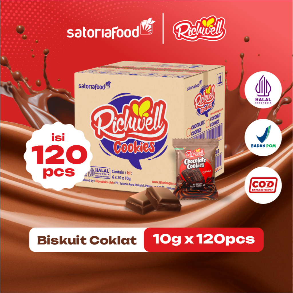 

Snack Richwell Chocolate Cookies 10g | [ 1 Dus ] Cemilan Biskuit Kukis Rasa Coklat isi 120 pcs