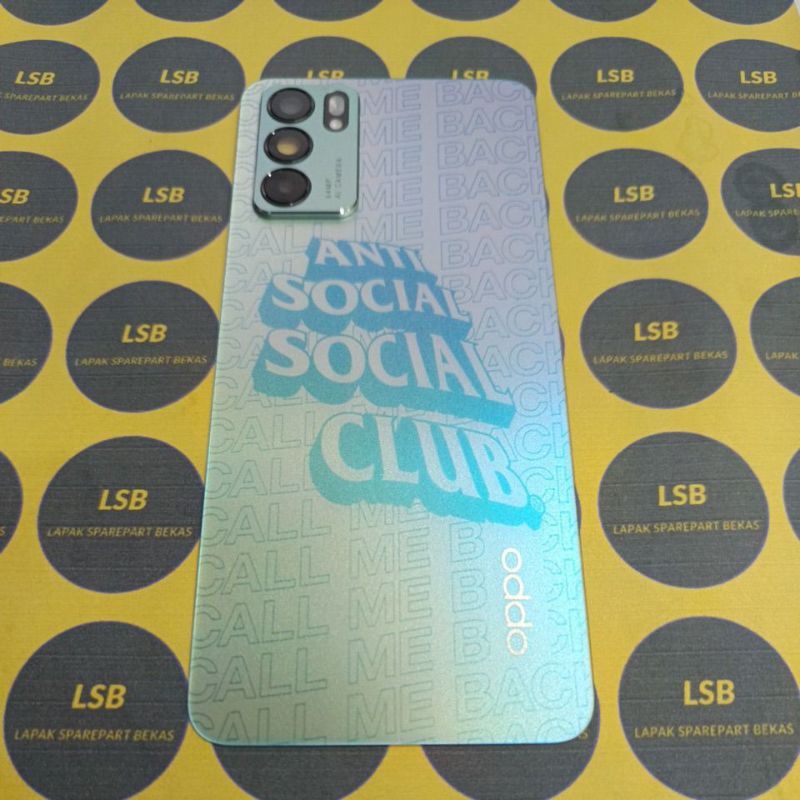 BACKGLASS BACKDOOR OPPO RENO 6 LIMITED EDITION AURORA BLUE ORIGINAL BEKAS