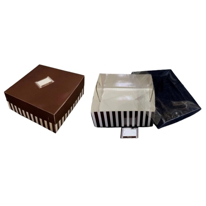 

( 5 pcs ) Cake Box Hampers Kue Tart Dus Motif Garis Ukuran 25x25x10 cm Packaging Kado Hadiah
