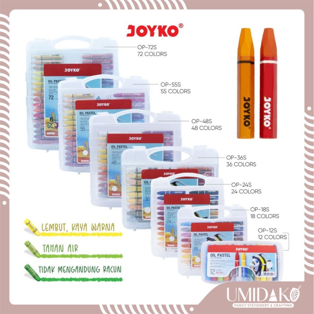 

[UMIDAKO] KRAYON JOYKO OIL PASTEL 12 18 24 36 48 55 WARNA