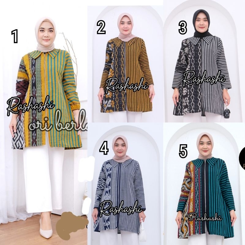 ZIPPA Tunik Tenun troso asli resleting depan Atasan Tenun cantik busui jumbo tenun busui ori rashash