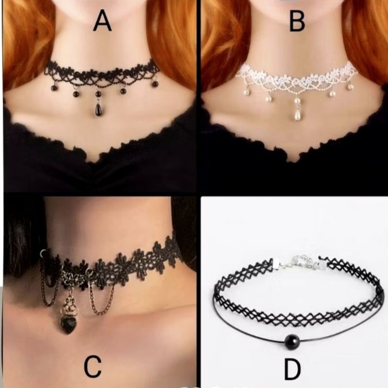 Kalung Choker / Coker Hitam / Gothic / Vintage Wanita