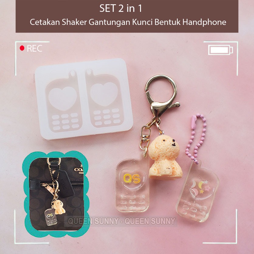 

Set 2in1 Cetakan Shaker Gantungan Kunci Model Handphone Mobile Phone HP Cetakan Resin Clay Bahan Silikon Mold Silicone Water Injection Sand Time