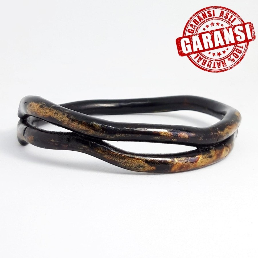 Gelang Akar Bahar Tali Arus Hitam Keemasan Kaku