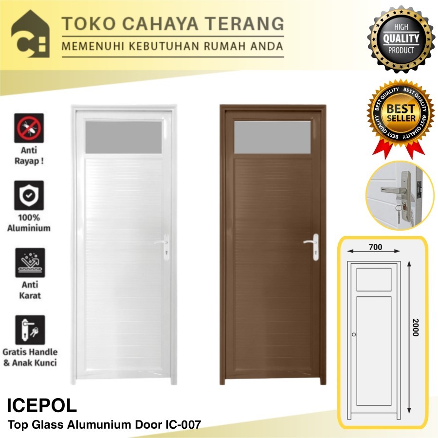 Pintu Alumunium Icepol Kaca Atas 200x70 + Handle Pintu + Kusen / Pintu Alumunium