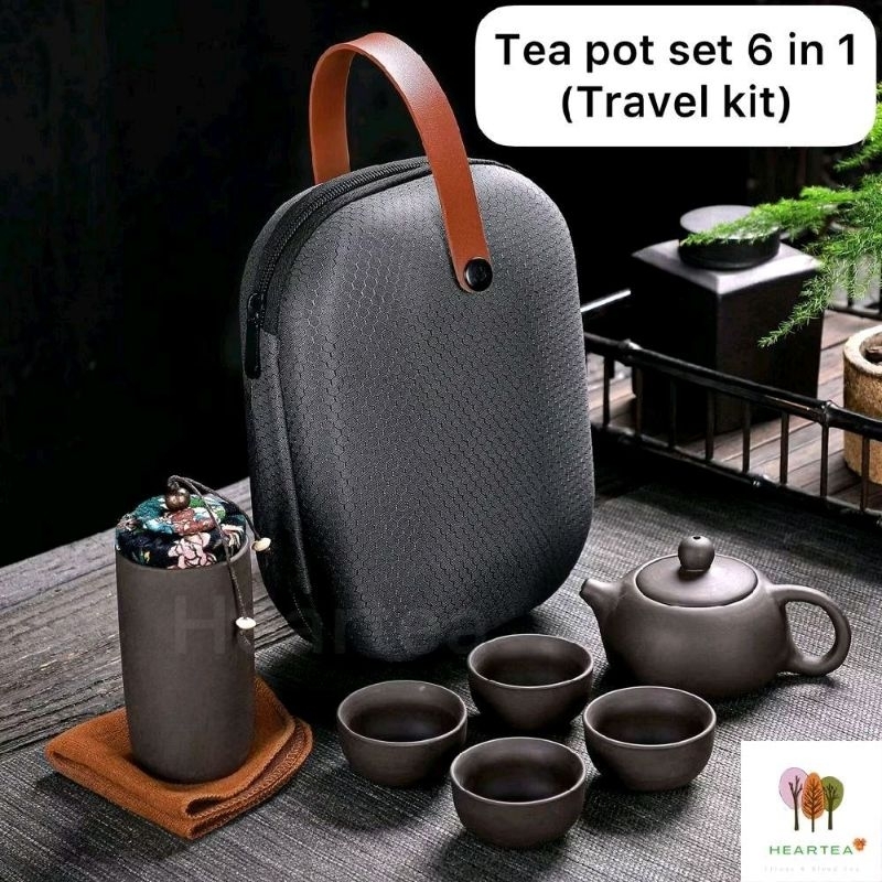 TEA POT SET TRAVEL POUCH / SET TEKO KERAMIK (6 IN1)