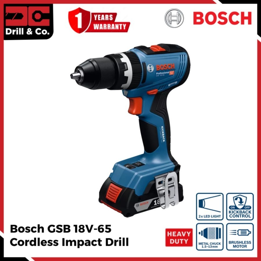 Bosch GSB 18V-65 Cordless Brushless Impact Drill / Mesin Bor Baterai