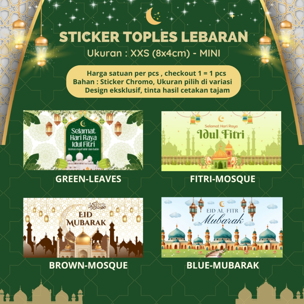 

Sticker Label Lebaran Sticker Toples Eid Mubarak Box Kue Kering Idul Fitri XXS 8x4 cm by Hapunni