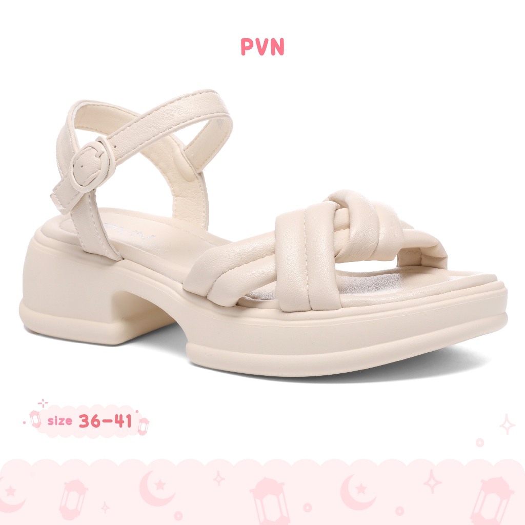 PVN Jisoo Strap Sandal Wanita Black Cream 286
