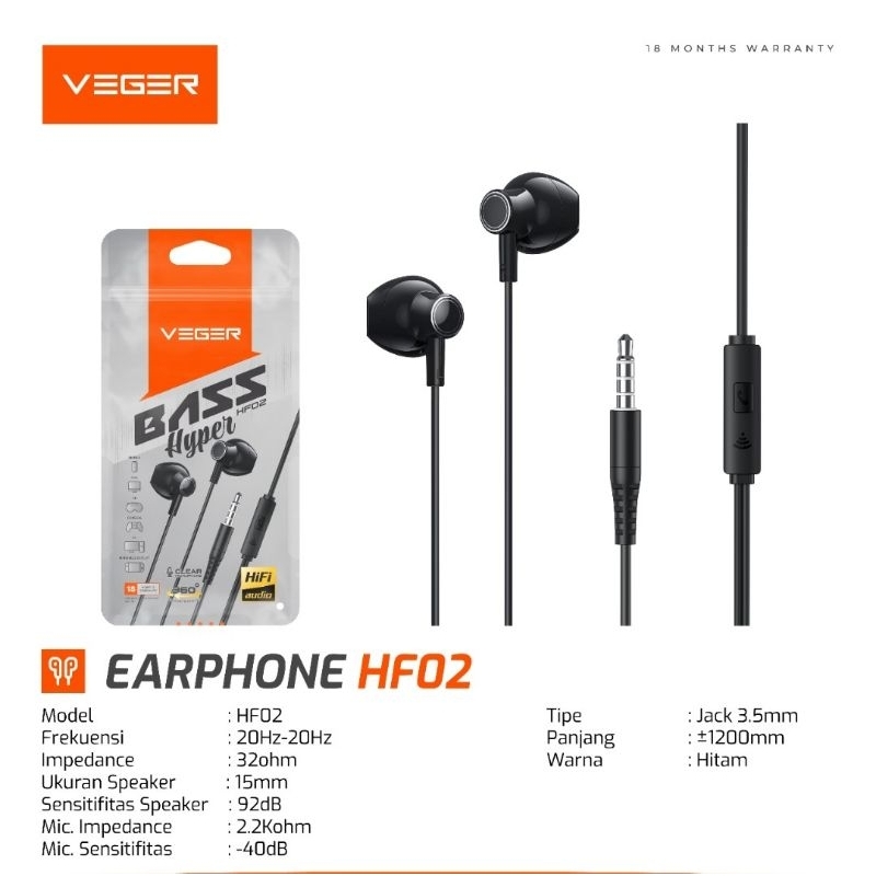 Headset VEGER HF02 ORIGINAL GARANSI RESMI