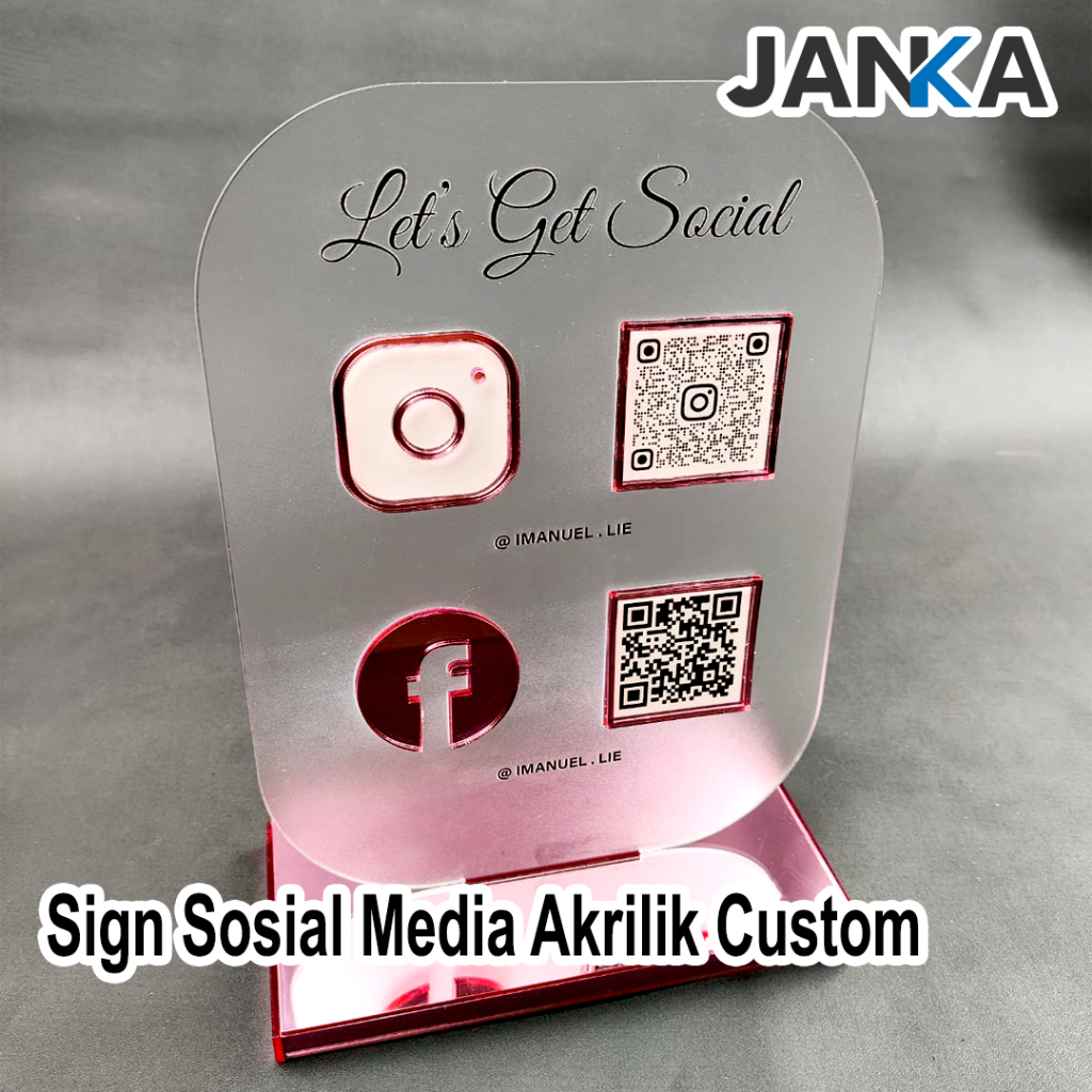 

JANKA Kode Qr Multifungsi Sosial Media Sign Acrylic Mirror Custom Business Instagram Facebook Plakat Nama Meja Kasir Model Print UV Dengan Stand Mewah