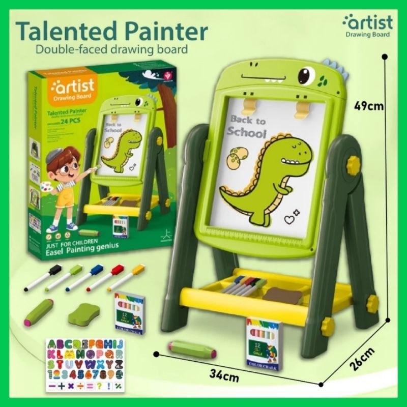 

Papan Tulis Magnetik 2 Sisi Dinosaurus Talented Painter Double Faced Drawing Board Artist