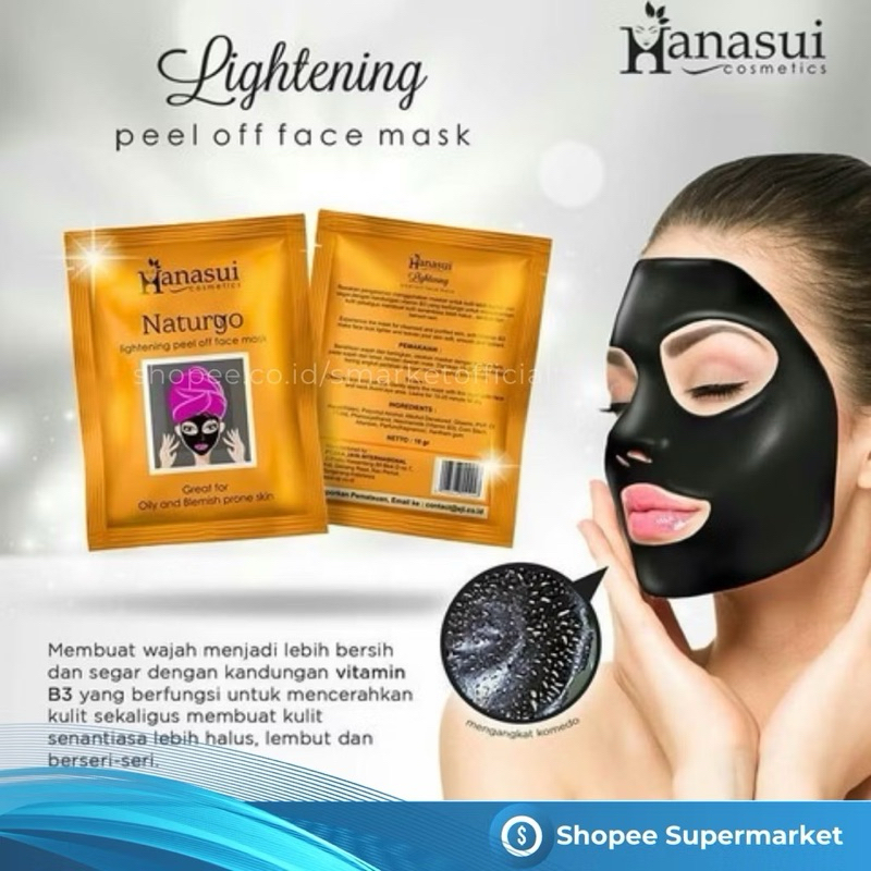 HANASUI MASKER NATURGO LIGHTENING PEEL OFF FACE MASK 1Pcs Masker Naturgo Box Orange  Masker Komedo M