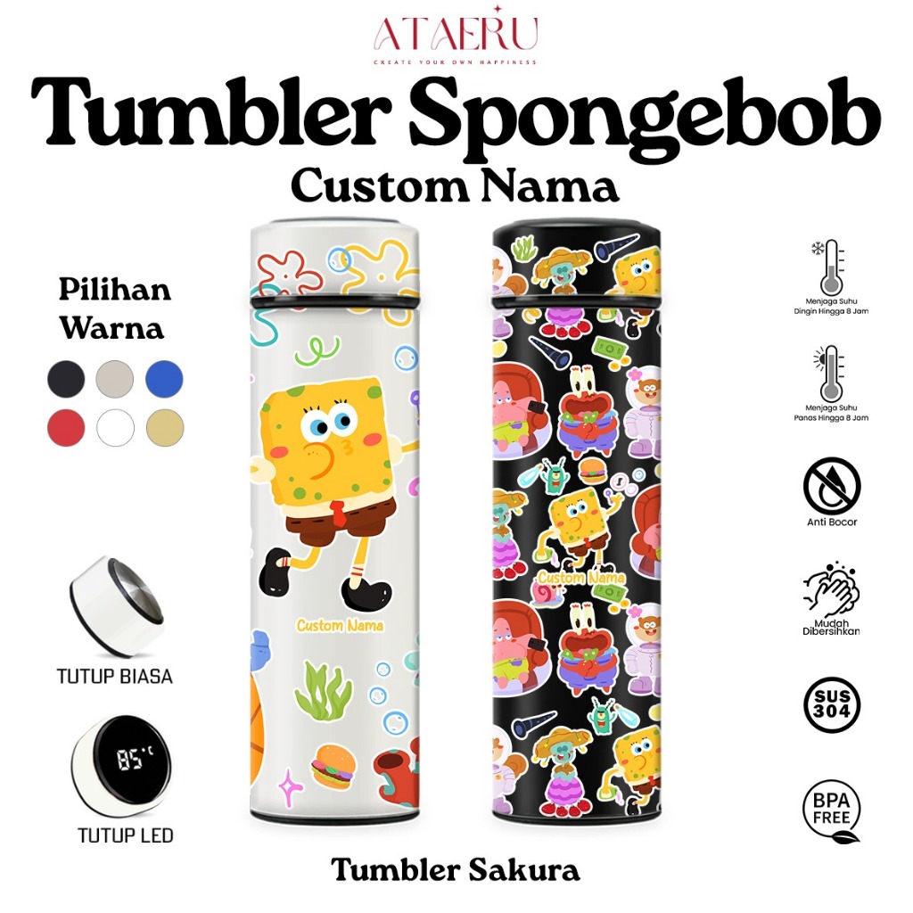 Tumbler SpongeBob Custom Nama Botol Minum Anak Custom