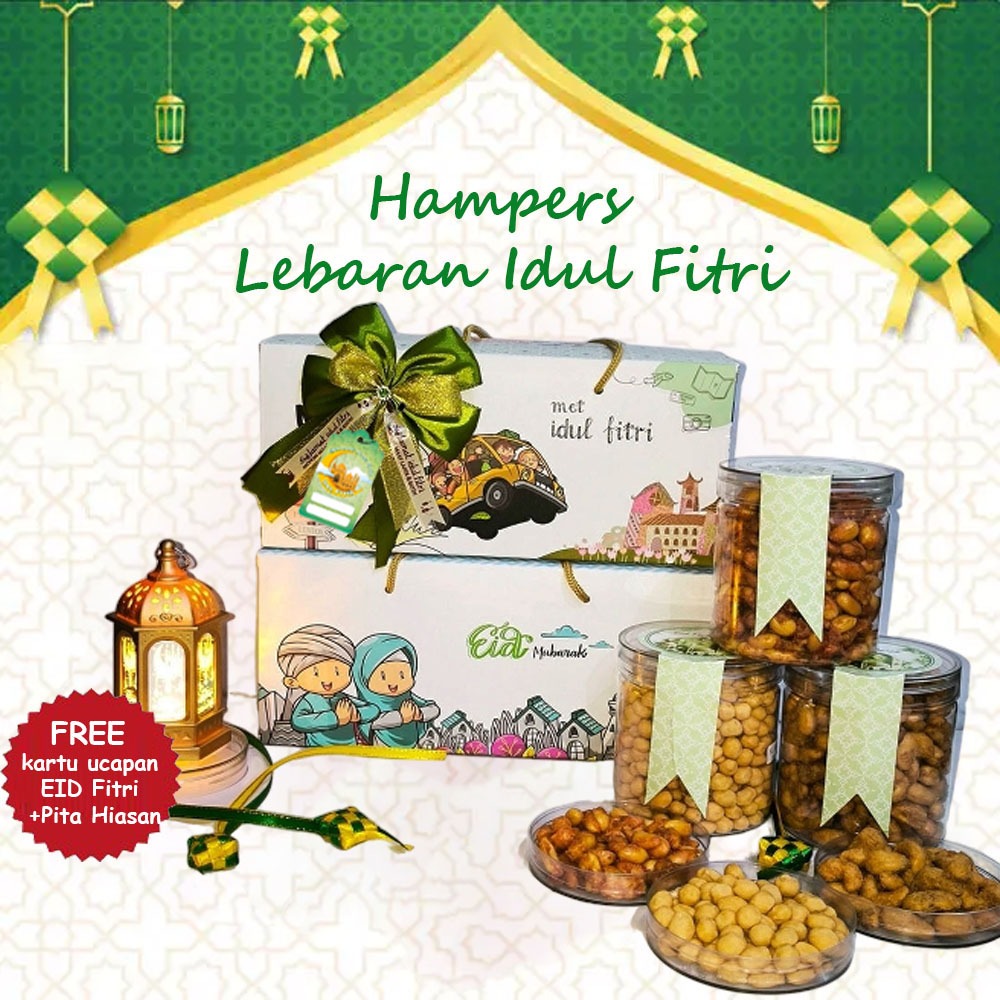 

Hampers Lebaran Premium Aneka Kacang Snack Murah Berkualitas Free Pita Hangtag Kemasan Tebal