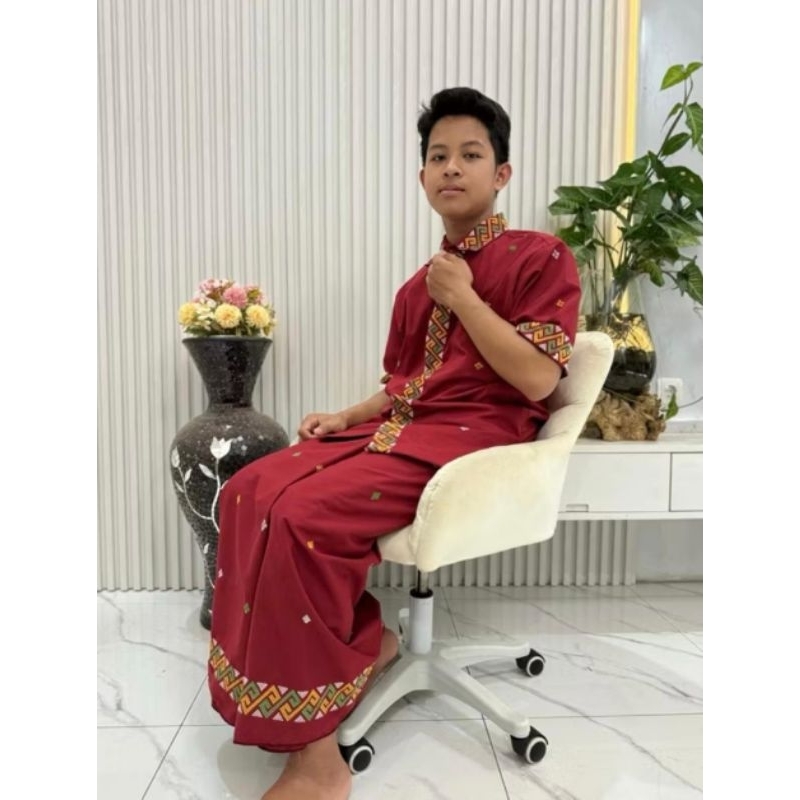 Baju Set Setelan Toraja Pria Maron