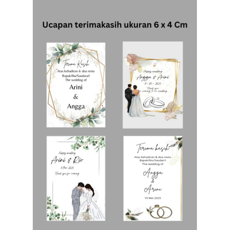 (100 pcs) Kartu Ucapan Terima Kasih / Kartu Souvenir Pernikahan / ucapan thank you ukuran 6 x 4 cm
