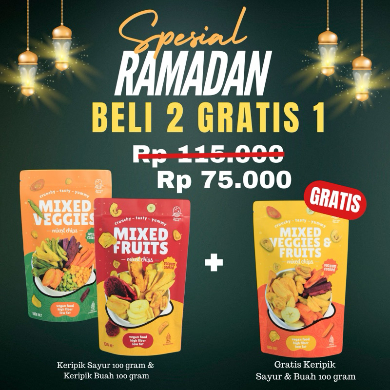 

KEMASAN POUCH BUY 2 FREE 1 NETTO 100GR (MIX SAYUR, MIX BUAH, MIX SAYUR DAN BUAH)