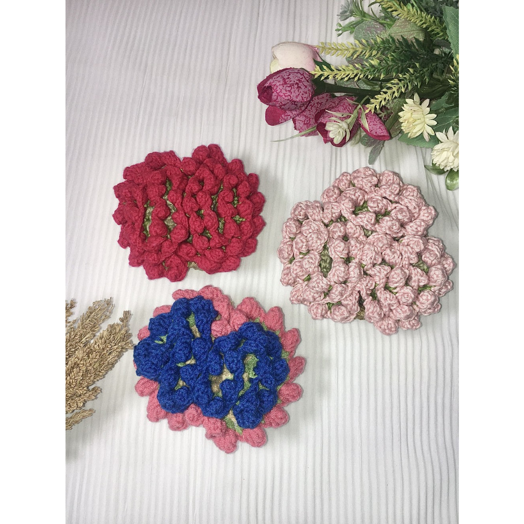 Mayuh Arajut l Alas Teko dan Gelas - Hiasan Meja Motif Bunga